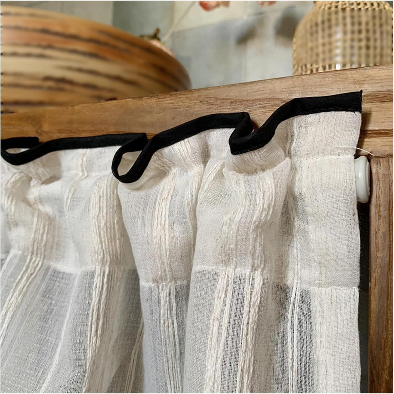 Cabinet Curtains Sink Skirt for Bathroom Kitchen Brown Stripes Cabinet Curtains for Classroom Home Farmhouse Rustic Drape Under Desk Privacy Drape for Laundry โ image 5