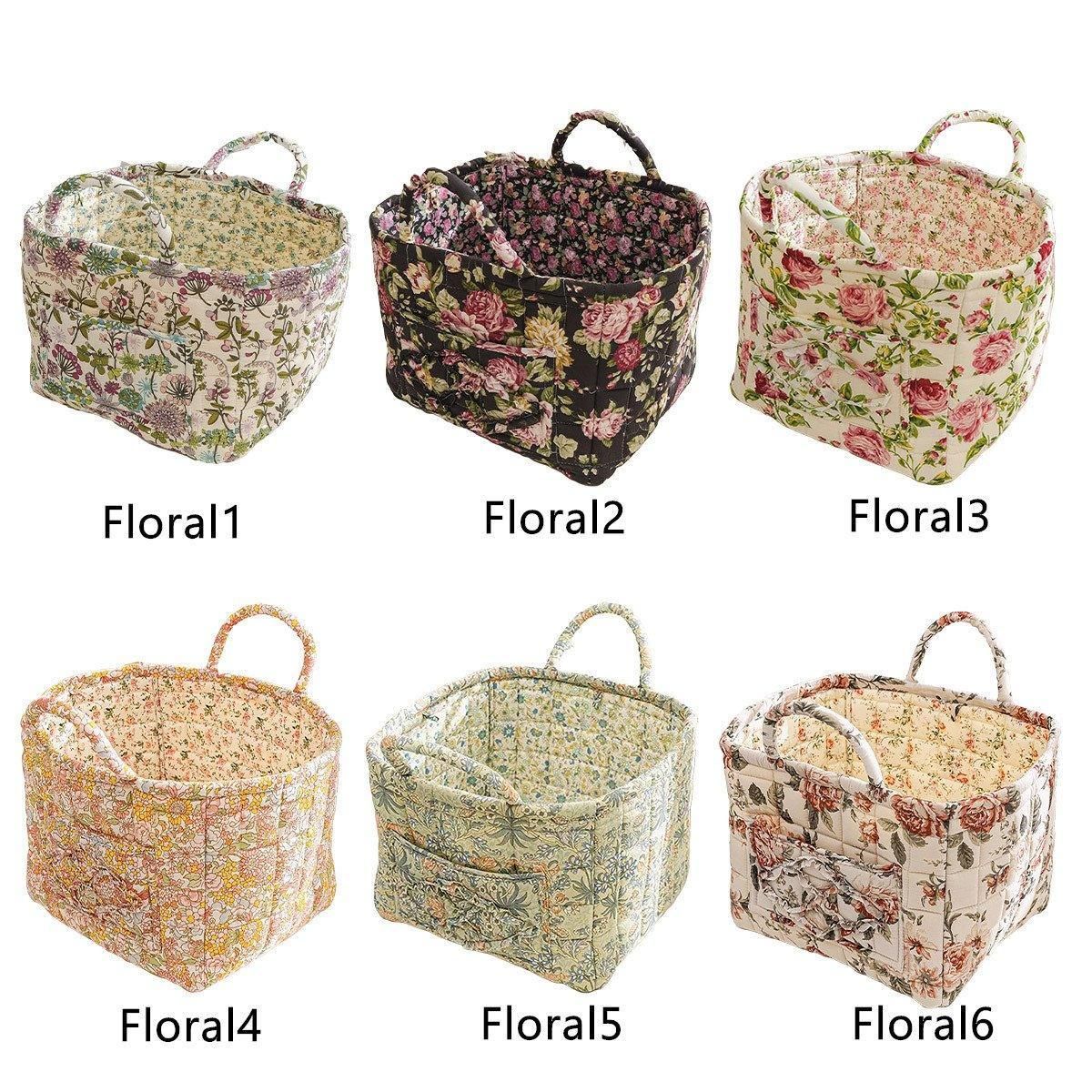 Portable Fabric Storage Basket Korean Pastoral Style Organizer for Home Sundries - Floral2 — image 5