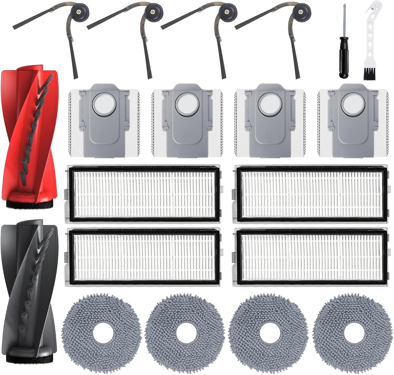 Qrevo S5V Replacement Parts for Roborock Qrevo S5V/Curv/Edge/Edge S5A/Curv S5X Accessories -1 Roller Brush, 4 Mop Pads, 4 Vacuum Bags, 4 Hepa Filters, 4 Side