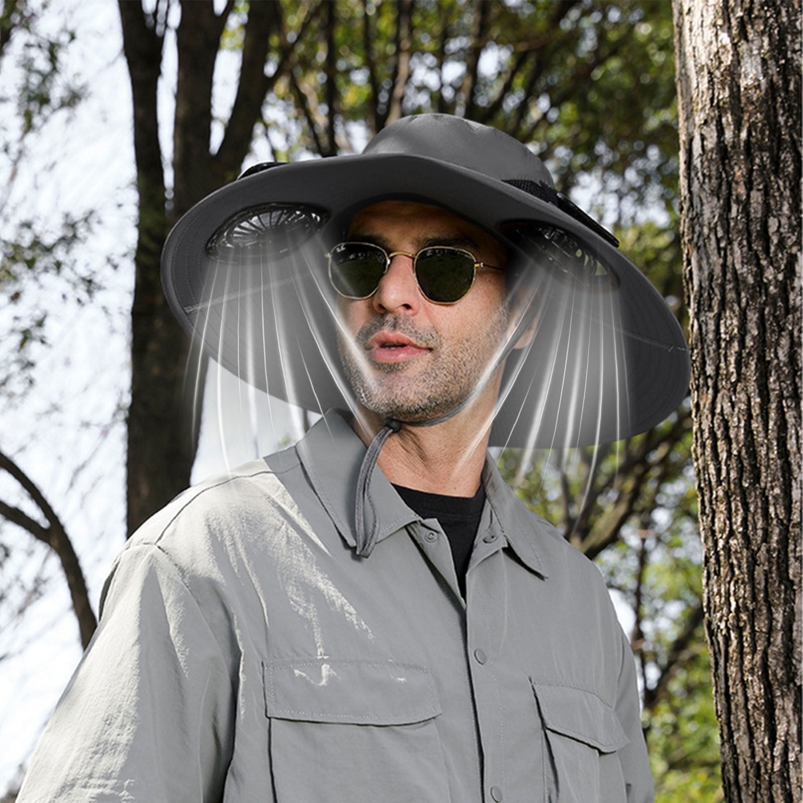 Solar Fan Hat Wide Brim Solar Fan Hat Outdoor Wide Brim Sun Hat with Solar Fan Fishing Hat, Removable & USB Charging Fan B-Dark Gray — image 6