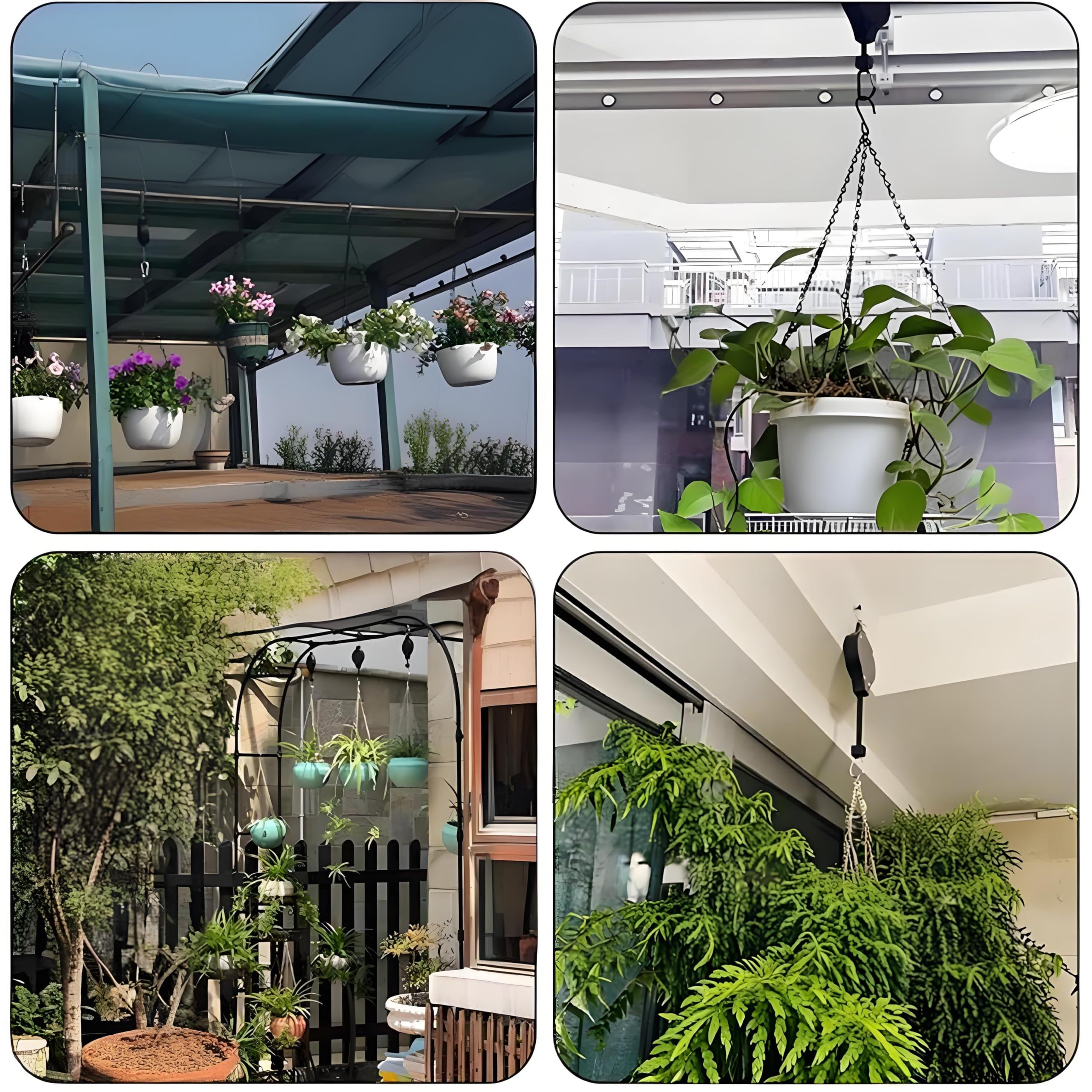 4 PCS Heavy Duty Retractable Plant Hanger,Plant Pulleys for Hanging Plants,Easy to Raise & Lower,Auto Lock,Adjustable Hook for Garden Baskets Pots,Birds Feeder — image 4