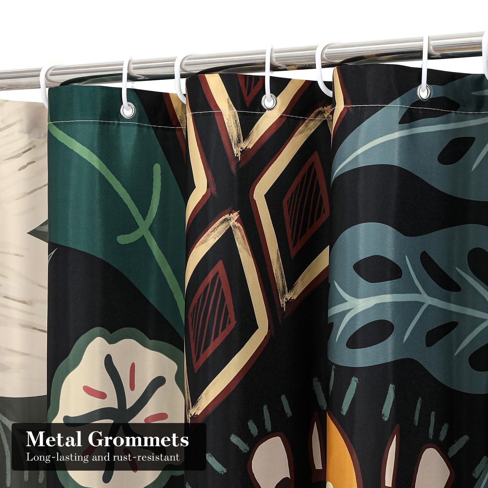 Boho Floral Shower Curtain, Tropical Leaves Fabric Cloth Shower Curtains for Chic Elegant Bathroom Decor, Modern Abstract, 72x72 — image 3