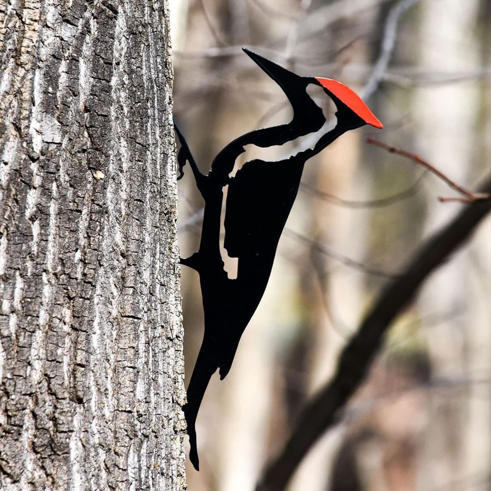 Woodpecker Silhouette Statue for Tree, Metal Bird Yard Art Decor, Bird Stake Ornament for Home, Lawn, Yard, & Farmhouse Black — image 2