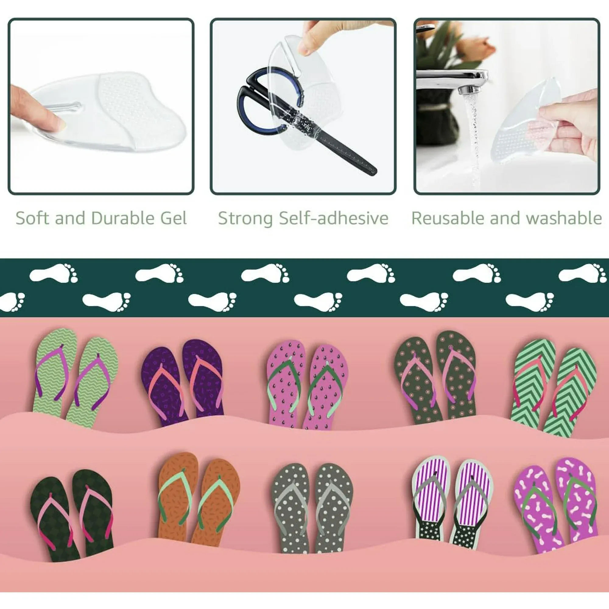 3 Pairs Gel Metatarsal Pads for Flip Flops, Washable Ball of Foot Cushions for Thong Sandals โ image 4