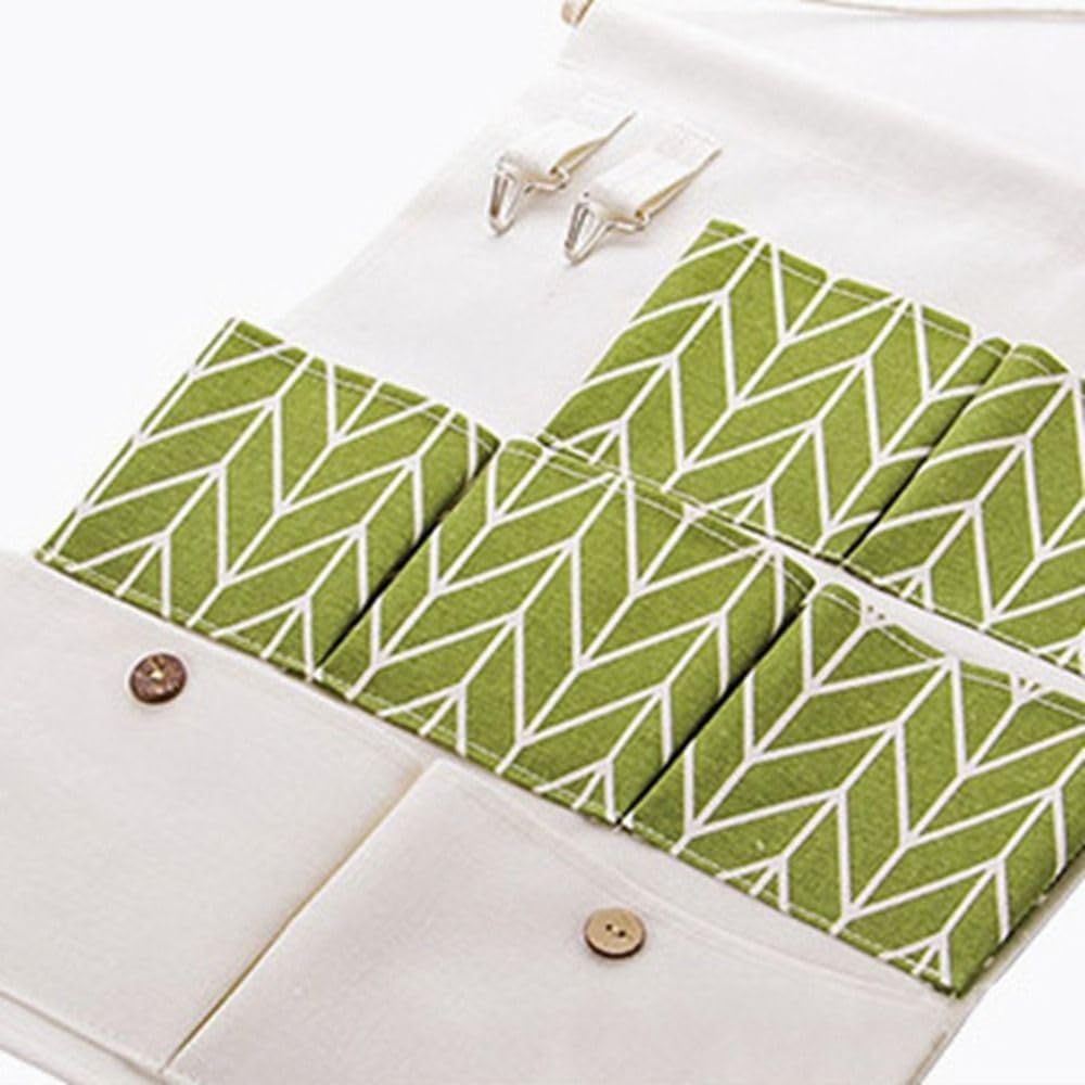 Cotton Linen Wall Hanging Storage Bag, Over Door Hanging Storage Bags Wall Mount Hangable Organizer for Kitchen Living Room(Green) — image 3