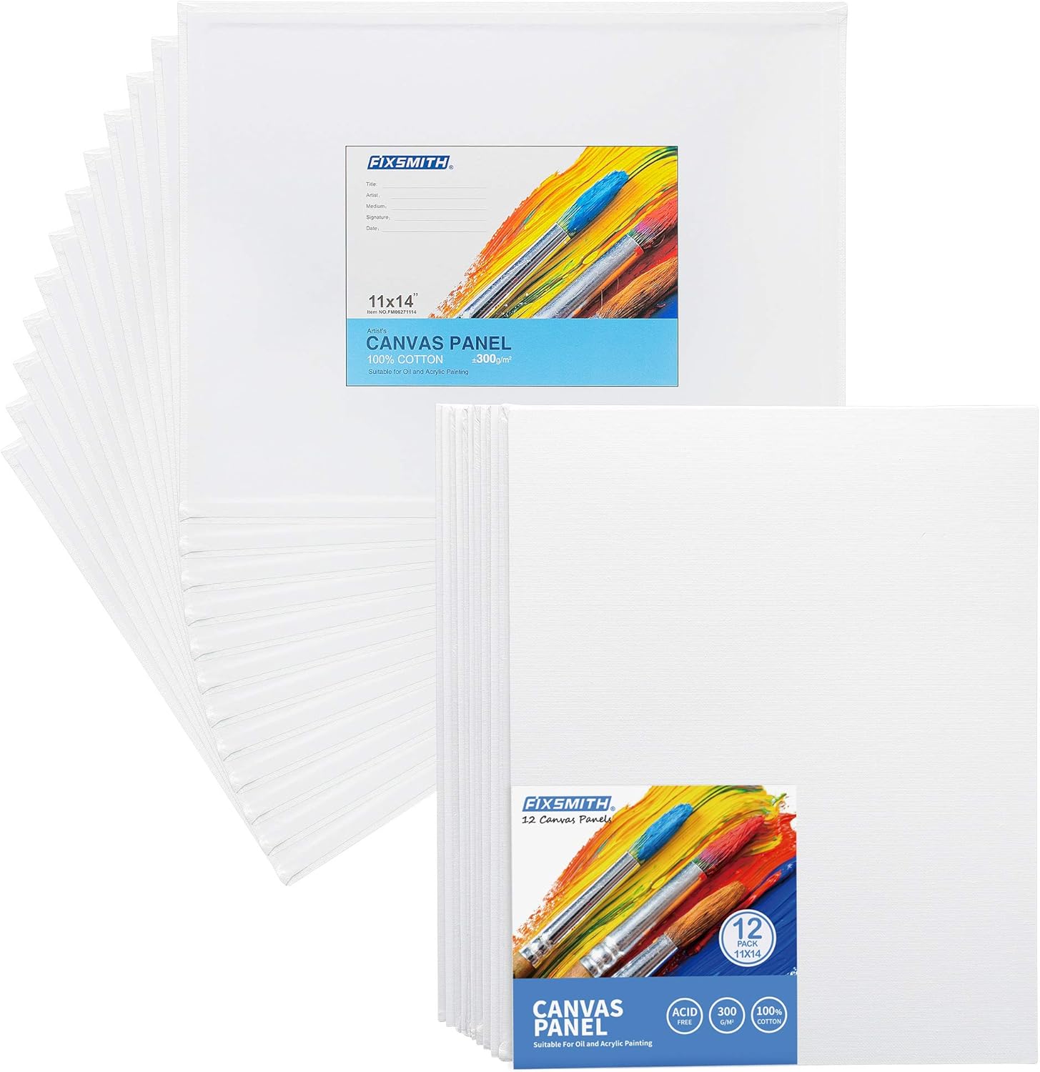 Painting Canvas Panel Boards - 5x7 Inch Art Canvas,24 Pack with 11x14 Inch Canvas Board Super Value 12 Pack Canvases,100% Cotton,Primed Canvas Panel,Acid — image 6