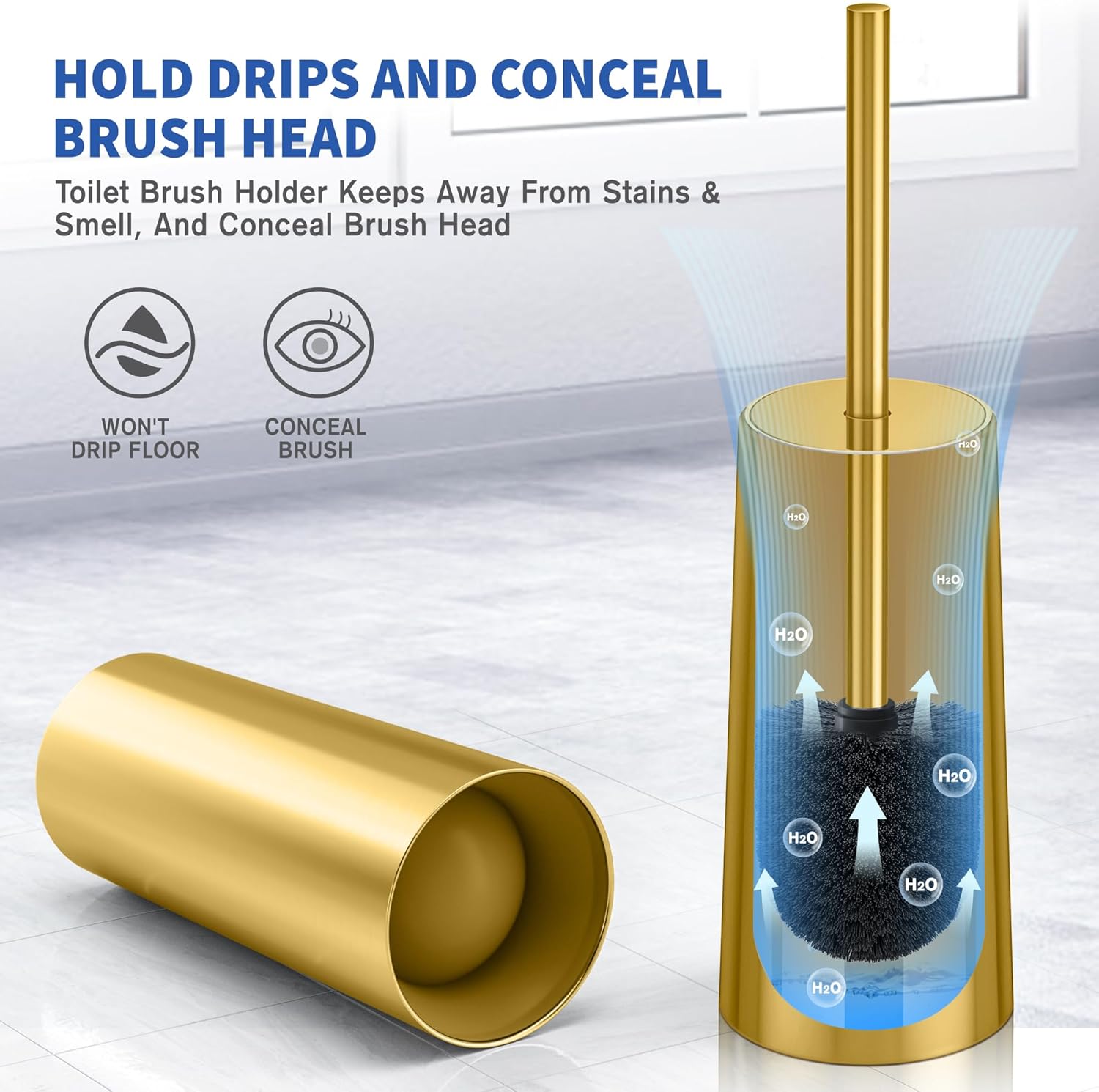 Toilet Brush and Holder, Toilet Brush Stainless Steel, Toilet Bowl Brush for Bathroom Toilet-Ergonomic, Elegant,Durable (Gold) — image 5