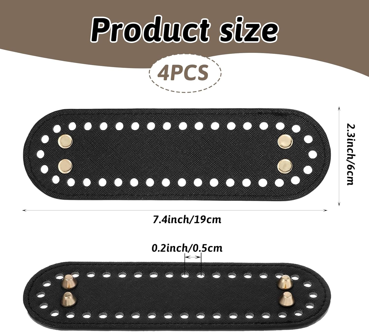 4 Pcs Black Purse Bottom for Crochet Bag Base Pu Leather Bag Bottom Base Leather Long Oval Purse Bottoms Making Supplies with Holes for DIY Crochet Bags