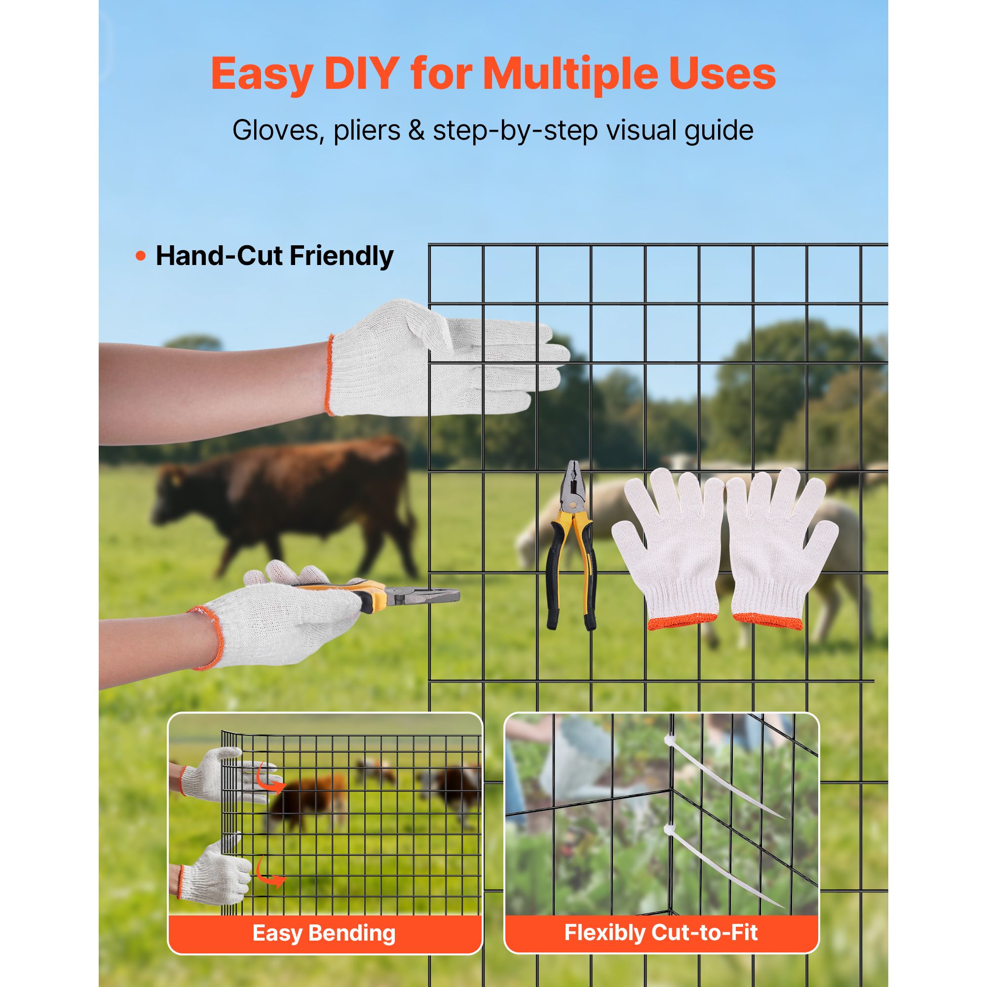 Farm Fence, 122cm x 15.2m, 2 × 4 in Mesh 14 Gauge Galvanized Steel Wire Fencing for Cattle, Hog & Sheep, Heavy Duty Vinyl Coated Livestock Fence for Animal — image 6