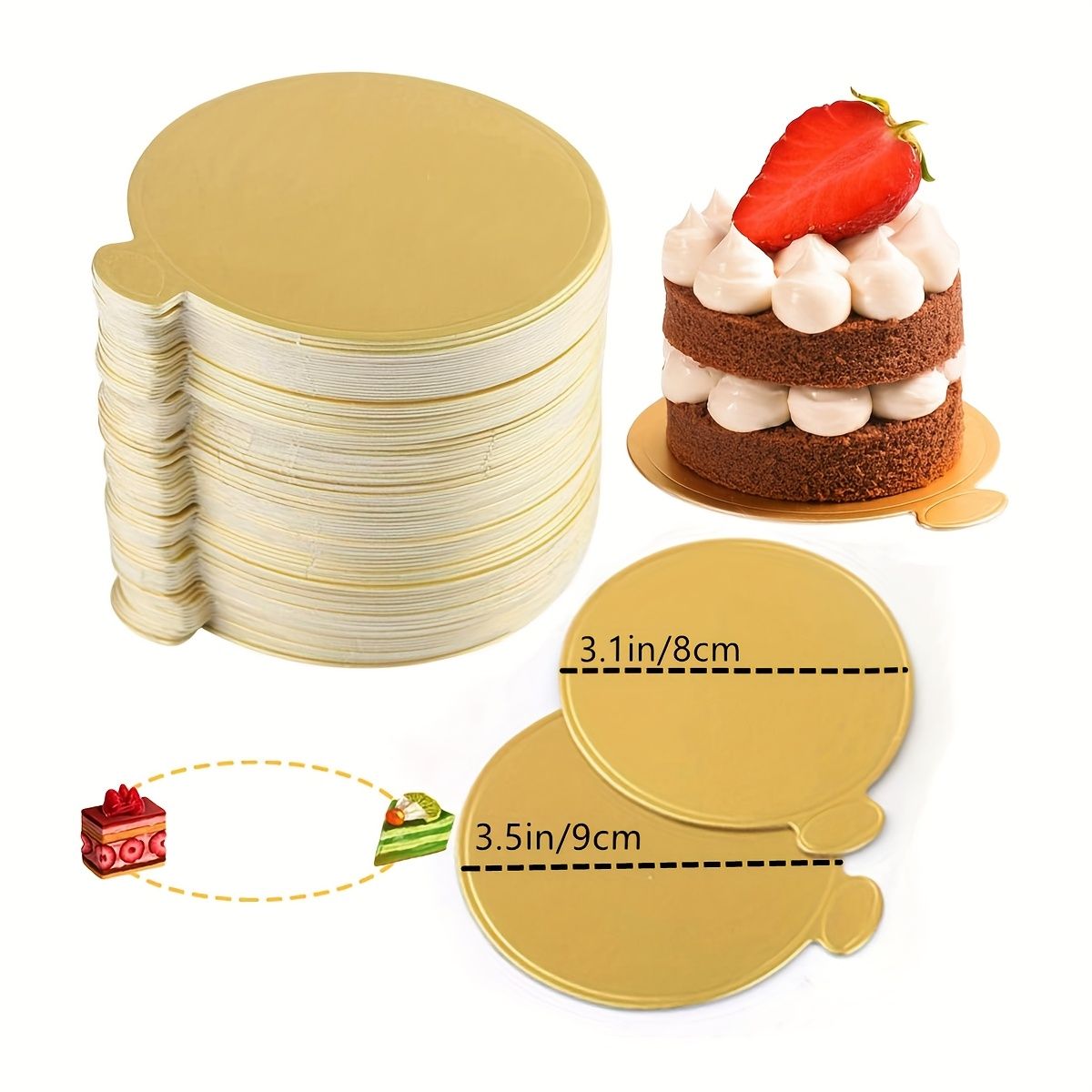 100pcs Mini Round Golden Cardboard Cake Base, Disposable Cupcake Boards 3.5in/9cm for Wedding Birthday Party — image 4