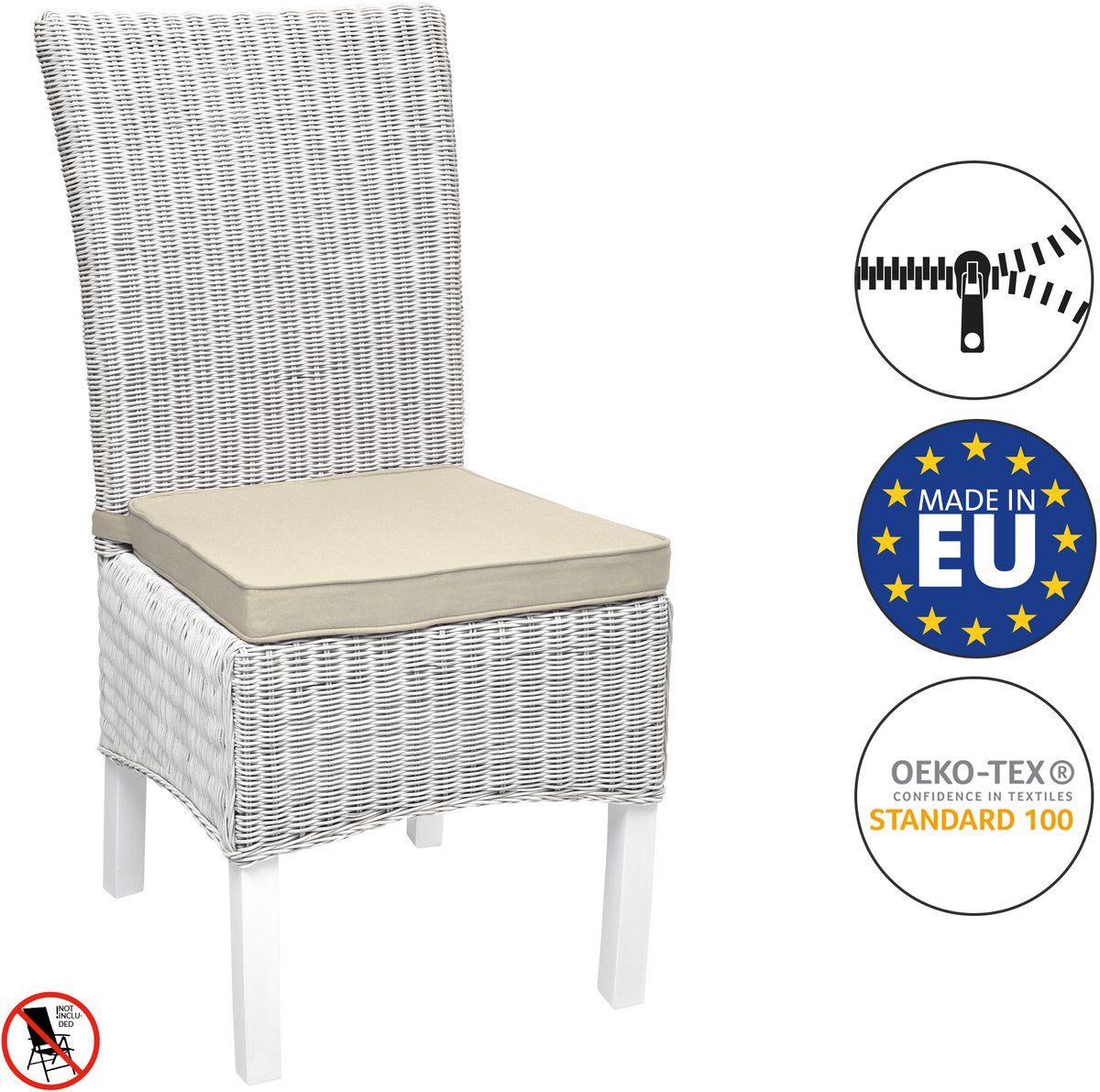 4-Pack Cream Tie-On Chair Seat Cushions with Removable Covers, 45 x 40 cm — image 4