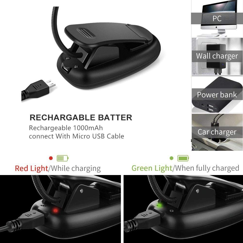 Reading Light Rechargeable Book Light with Clip On Lamp with Flexible Goose Neck, Perfect for Music Stand,Travel — image 2