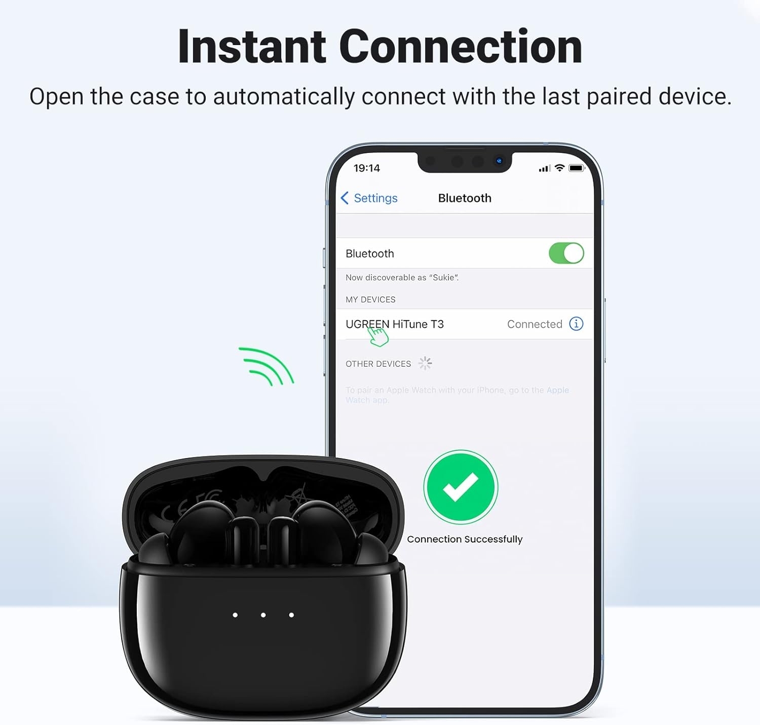 UGREEN 90401 HiTune T3 Active Noise-Cancelling Wireless Earbuds (Black) โ image 2