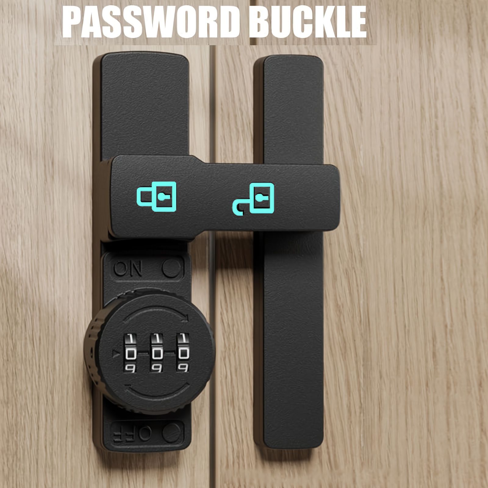 No-Drill Night Light Password Lock in Black & Gray, Drawer, Cabinet & Refrigerator Anti-Theft Lock for Home Storage Fluorescent Black