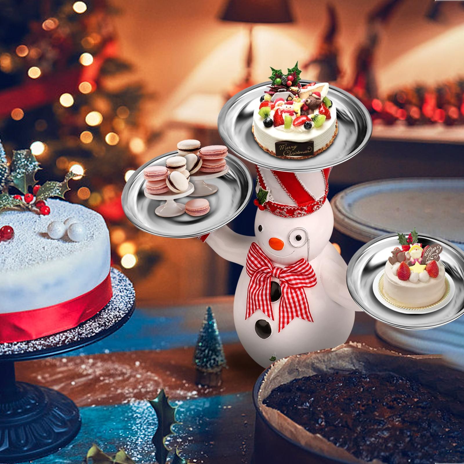 Christmas Snowman Treats Holder Santa Holding Tray Fruit Bowl Rack Resin Home Party Food Snack Storage Rack — image 5