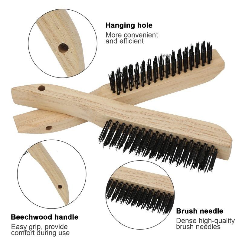 Welding Brush Pack of 2. for Cleaning Welding Slag, Rust and Dust. Heavy Duty Carbon Steel Shoe Handle Wire Scratch Brush