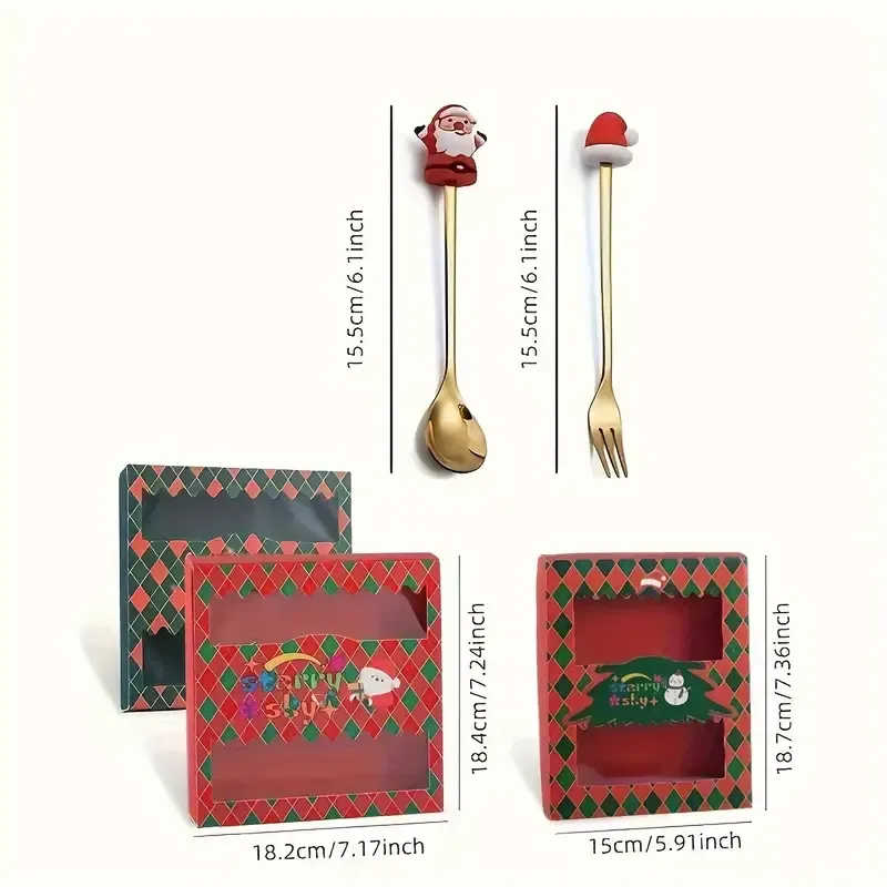 4PCS Christmas Cartoon Spoon & Fork Set – 3D Toppers, Gold Stainless Steel Dessert & Coffee Spoons, Fruit Forks, Festive Table Decor, Elegant Gift Box — image 3