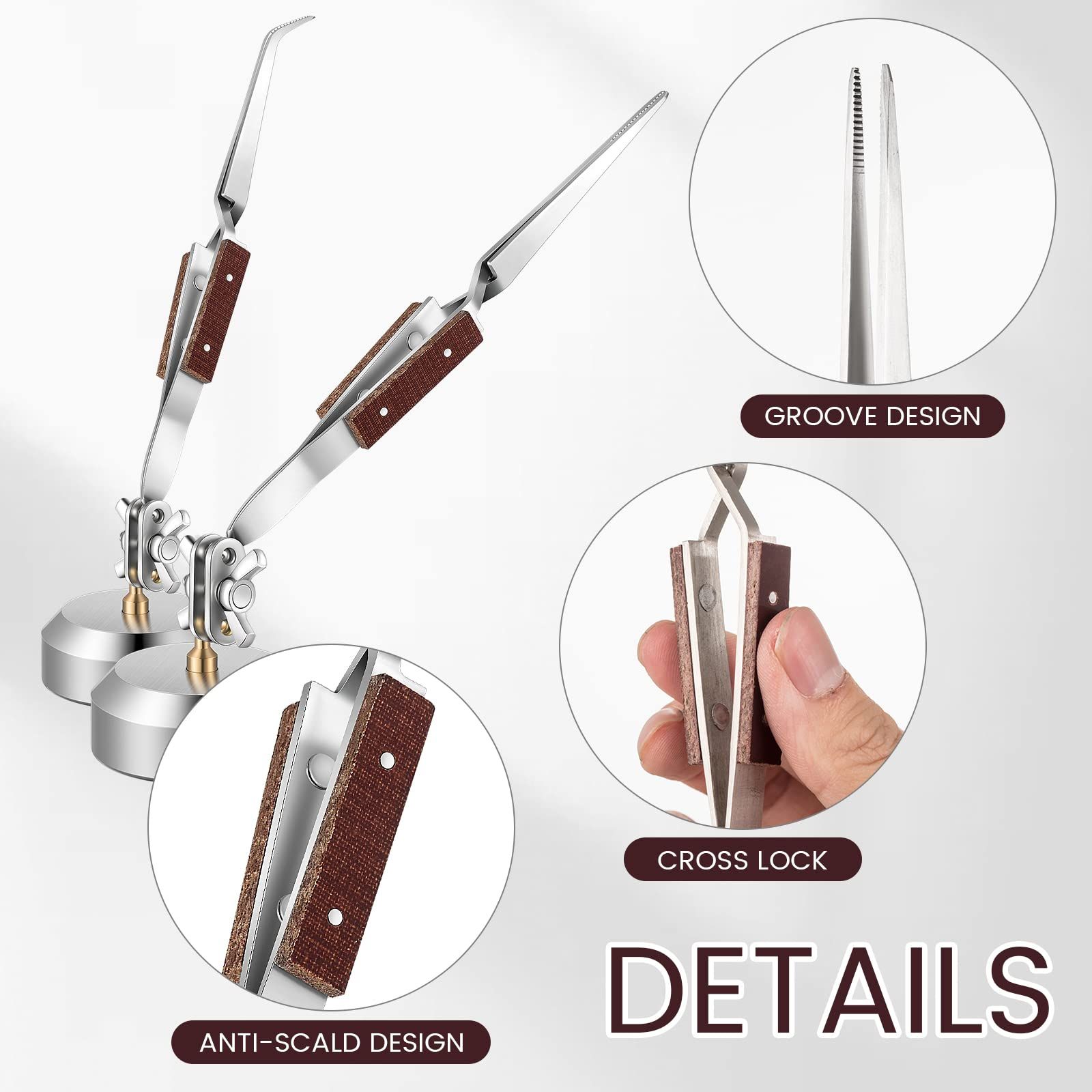 5 Pcs Soldering Tweezers Set 3 Pcs Cross Lock Solder Tweezer 2 Pcs Jewelry Third Hand Tools with Base 360° Rotation for Jewelry Making, Welding, Repairing — image 4