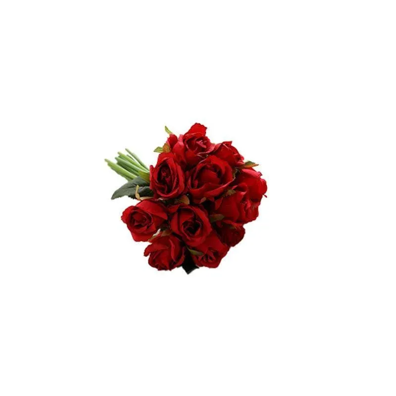 12 Heads Silk Rose Artificial Flowers Fake Bouquet - Red