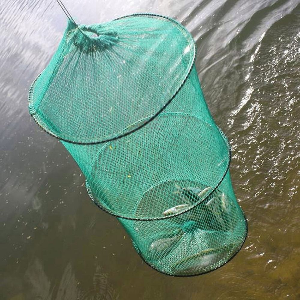 Folding Round Nylon Mesh Metal Frame Crab Fishing Net Bait Trap Cast Tackle Minnow Crawdad Shrimp Fishing Landing Accessory Z3B3