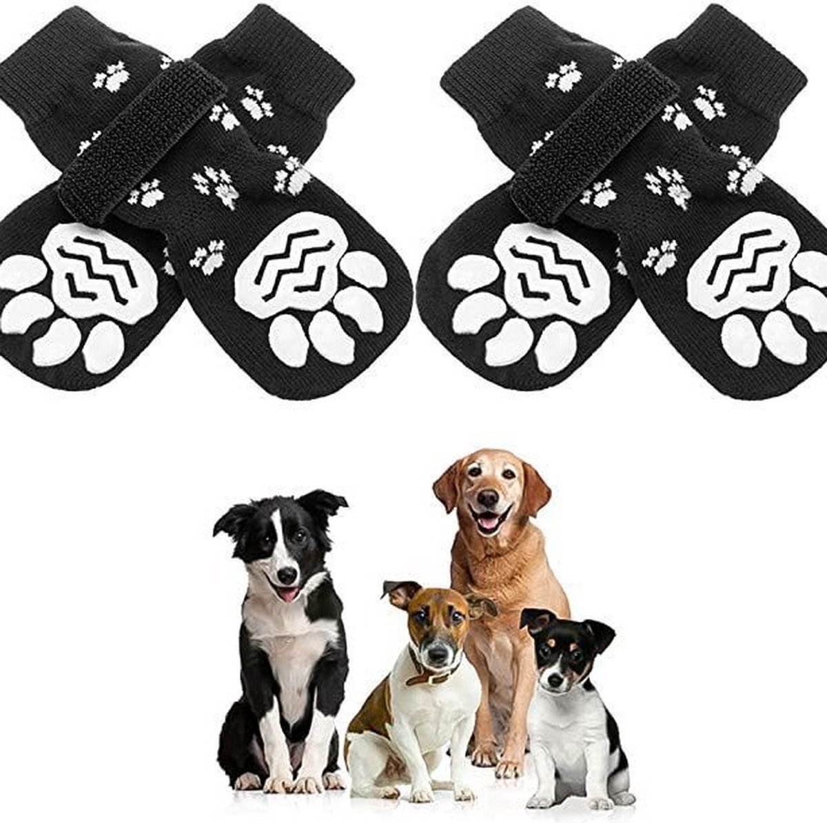 Size S 13.5 x 4.5 x 5.5cm - 2 Pairs Pet Socks - Non-Slip Dog Socks - Breathable - Adjustable - Dog Shoes Paw Protector Socks for Dogs - Velcro Closure - Pet