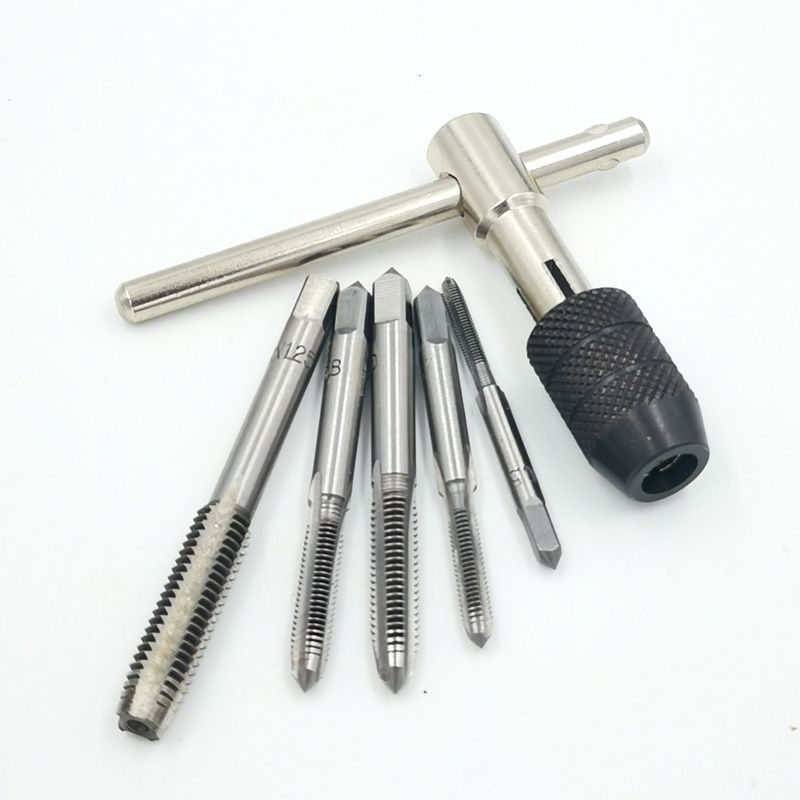6 Pcs Tap Wrench Tool Set, Adjustable T-Handle Ratchet Tap Holder Wrench Machine Screw Thread Metric Plug T-Taps — image 3