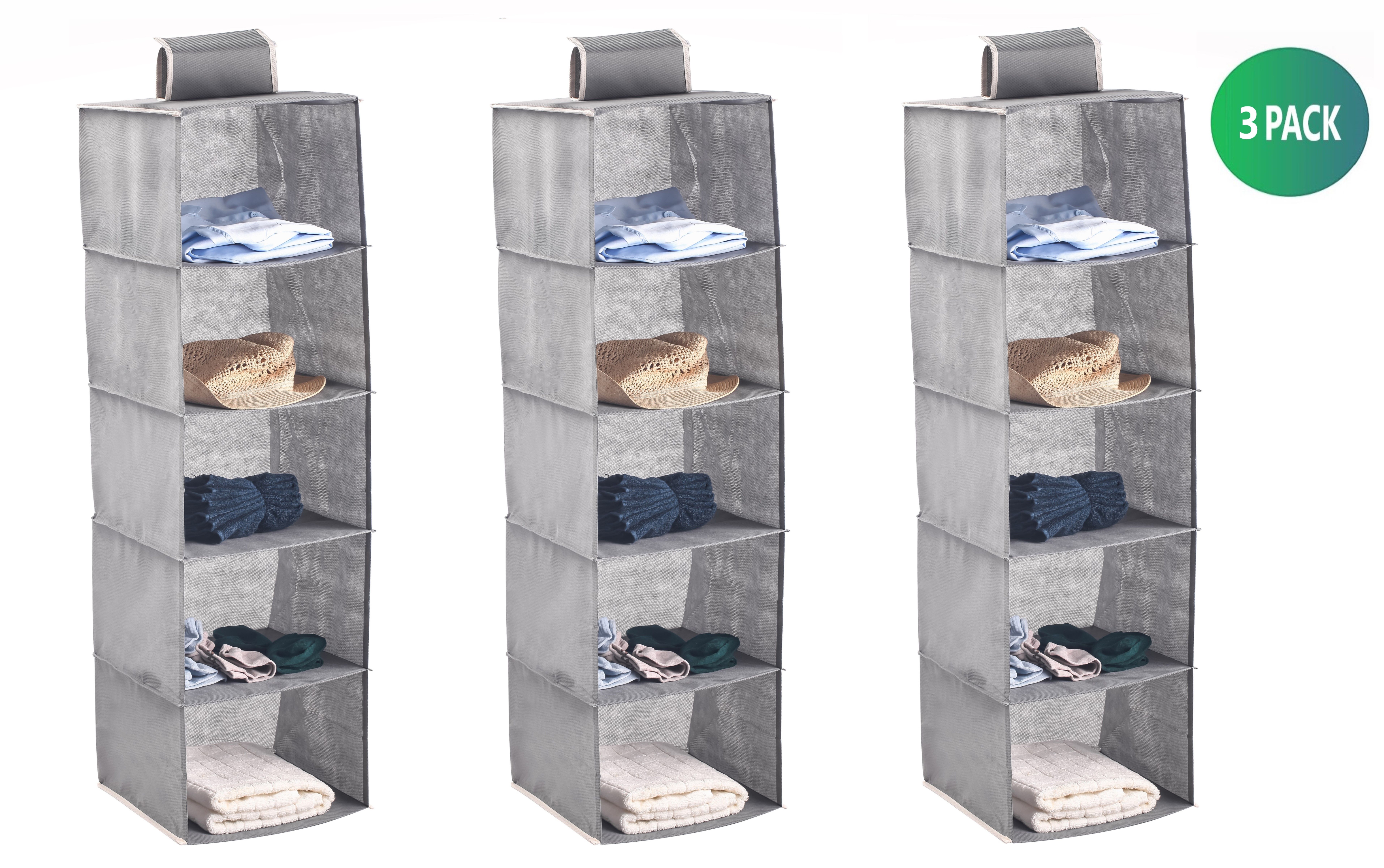 3 Pack 5-Tier Shelf Hanging Closet Organizer and Storage for Clothes (Grey) — image 2