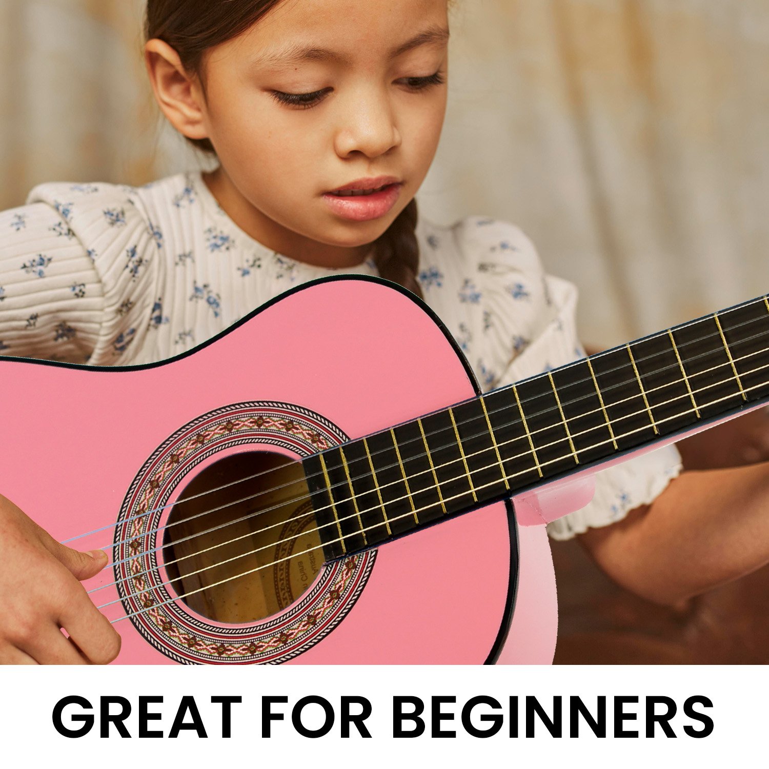 Karrera 34in Acoustic Wooden Childrens Guitar - Pink β image 6