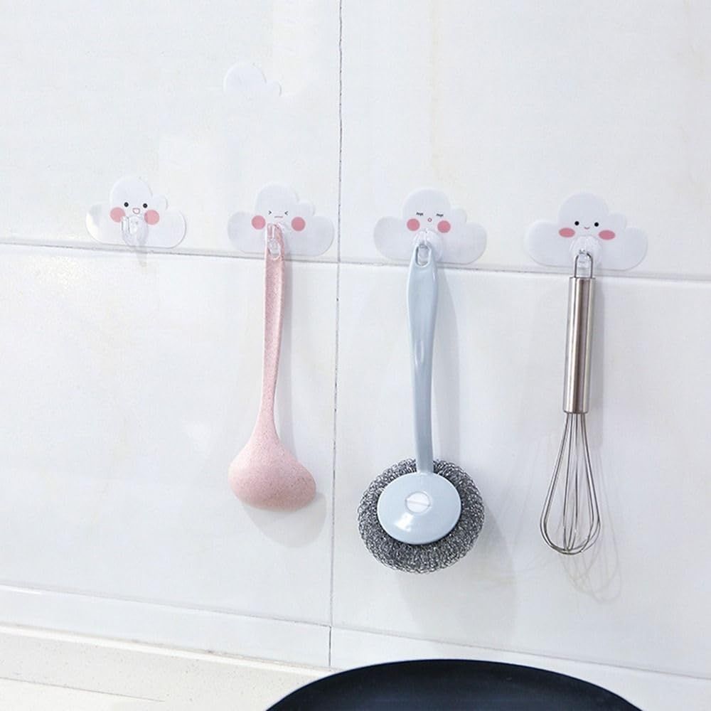 4PCS Cloud Shaped Hooks, Wall Mounted Key Holder Self-Adhesive Hook Rack Cute Coat Hook for Bathroom, White โ image 5