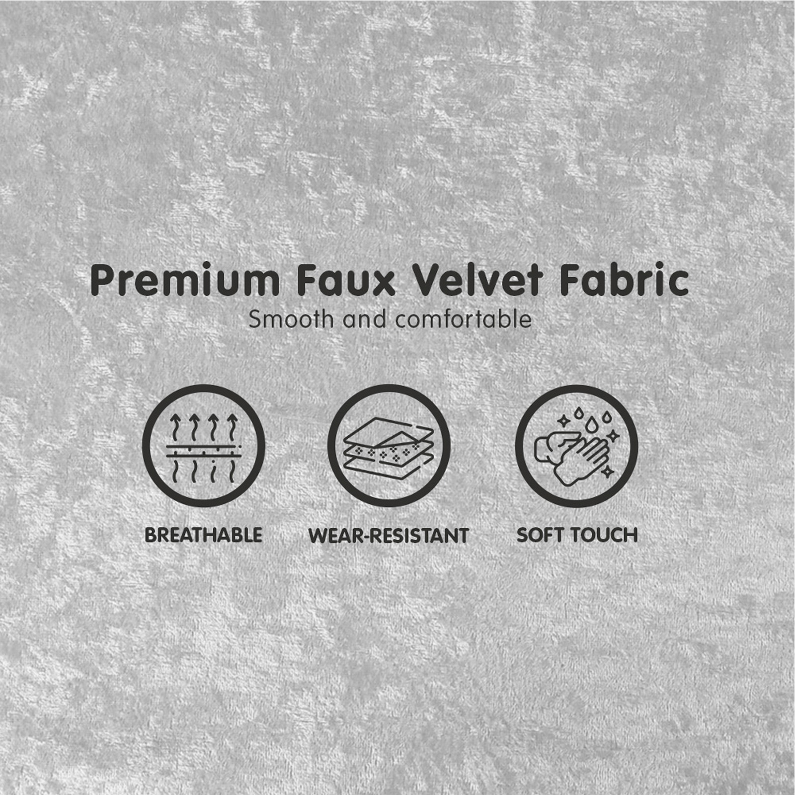 Sarantino 3 Seater Faux Velvet Sofa Bed Couch Furniture Light Grey — image 6