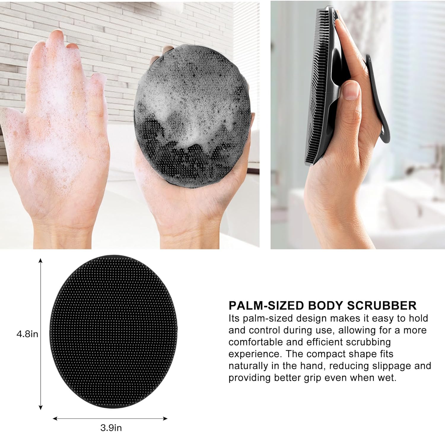 Soft Silicone Body Cleansing Brush Shower Scrubber, Gentle Exfoliating and Massage for All Kinds of Skin (Gray+Black) — image 4