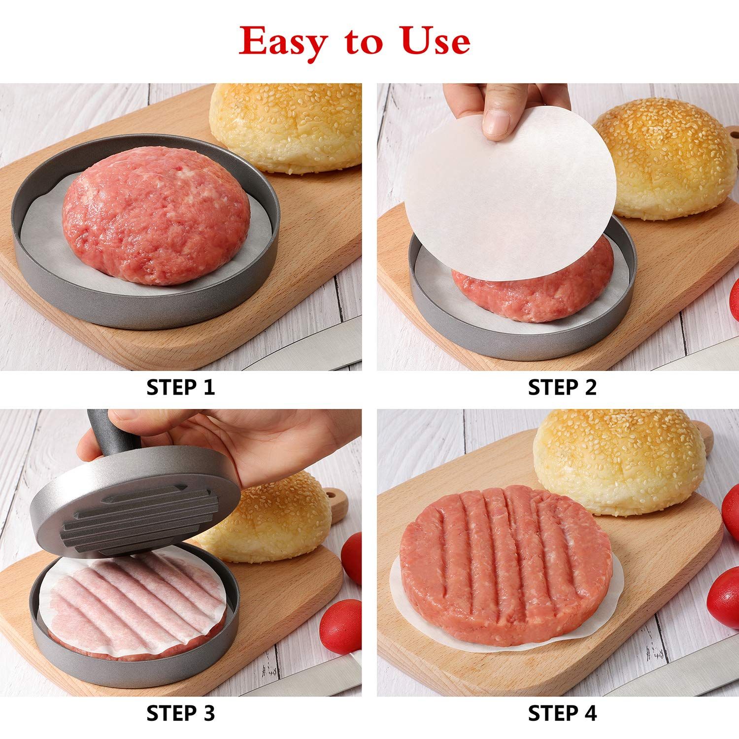 Hamburger Press Patty Maker Aluminum Non-Stick Burger Press with Wax Paper Plastic Gloves and Spatula, 4.5 in Diameter — image 3
