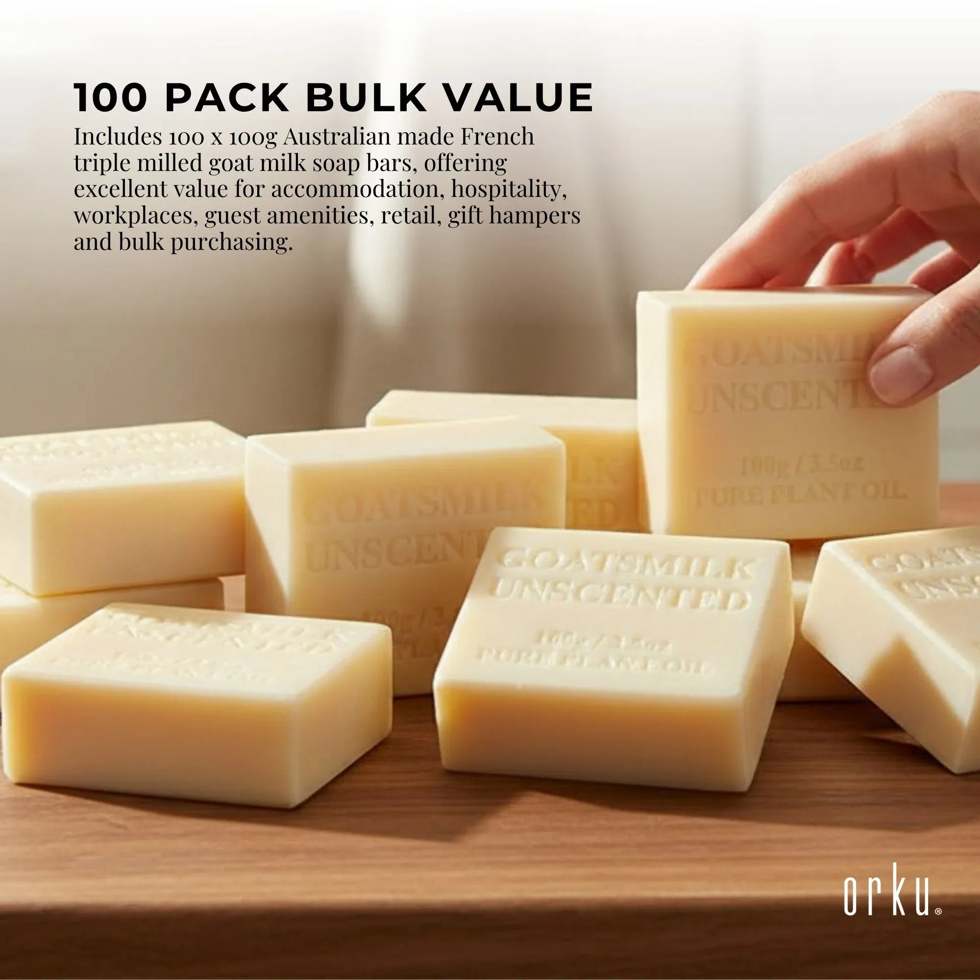 Orku 100 x 100g Unscented Goat Milk Soap Bars Australian Made — image 5