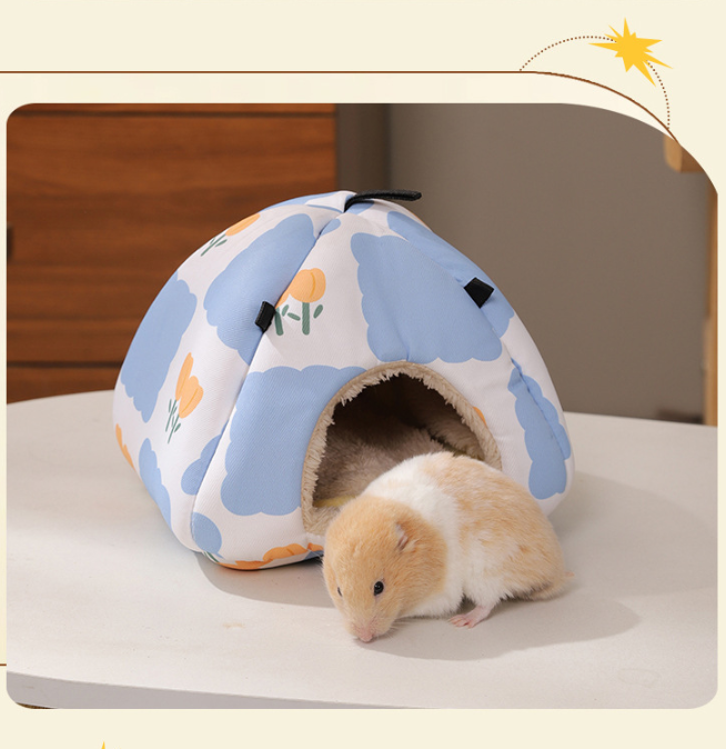 Blue and white tulips Soft Shelter for Small Mammals – Hanging & Floor Use, Waterproof Surface, Easy Clean(Size: M) — image 2