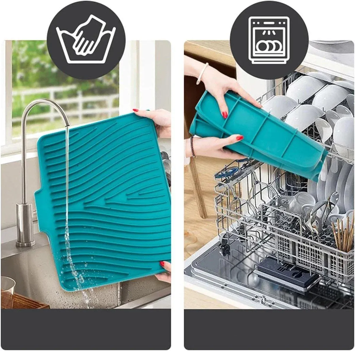 Silicone Dish Drying Mat Heat Resistant Draining Slope Pad for Kitchen Counter - Green — image 6