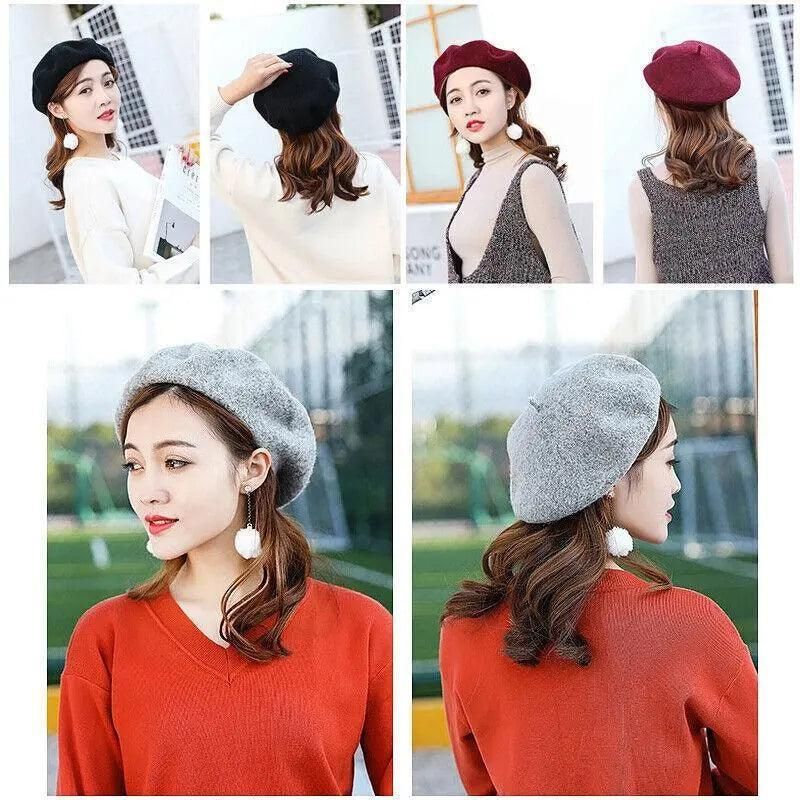 Women Ladies Beanie Wool French Beret Newsboy Hat Cap Winter Warm Hats Girls - Beige โ image 6