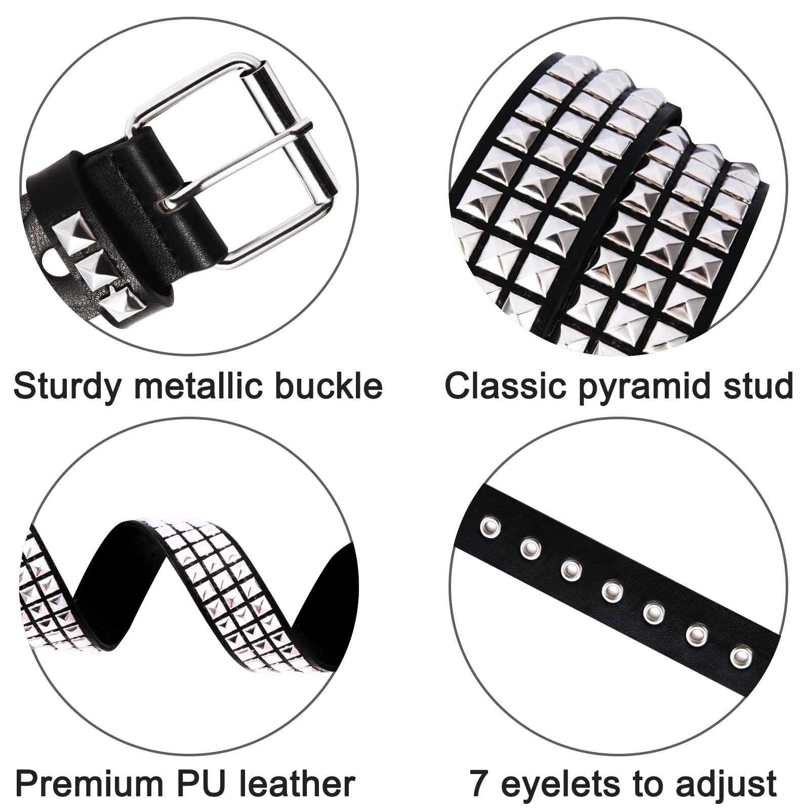 Studded Belt Metal Punk Rock Rivet Belts for Women/Men which is durable, breathable wear-resisting and aging-resistance โ image 3