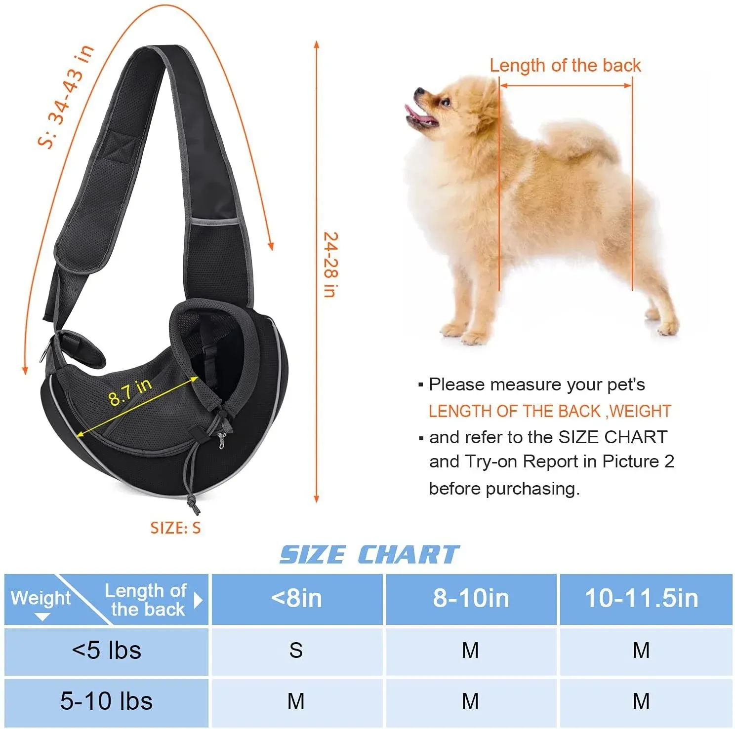 Small Pet Carrier Sling Crossbody Bag for Cats and Dogs, Black, M โ image 3
