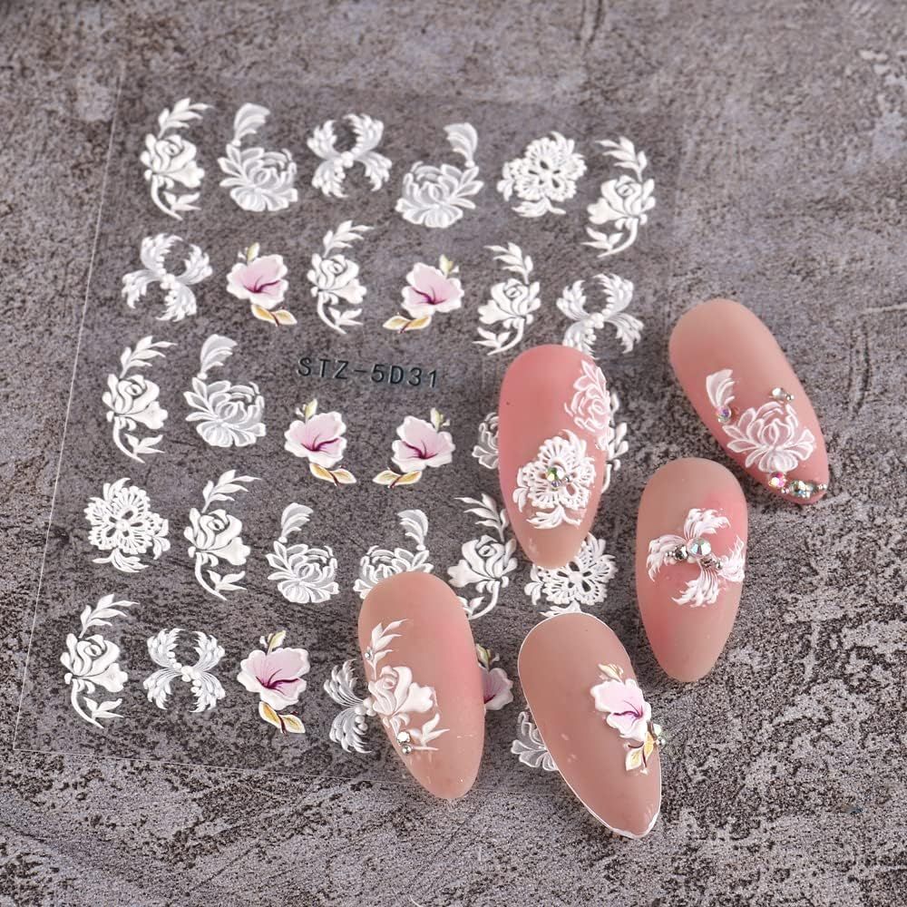 3D Flower Nail Stickers, 4 Sheets, Nail Art Decals, Self-Adhesive Nail Accessories, Charming Valentine's Day Nail Decor — image 3