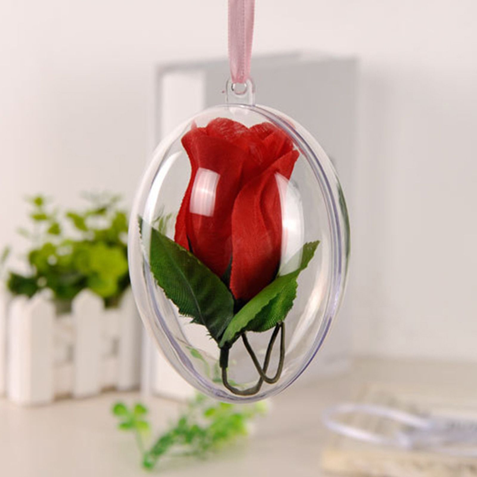10Pcs Transparent Hollow Oval Ornaments Balls Plastic Egg Shaped Balls Preserved Flower Easter Decoration — image 3