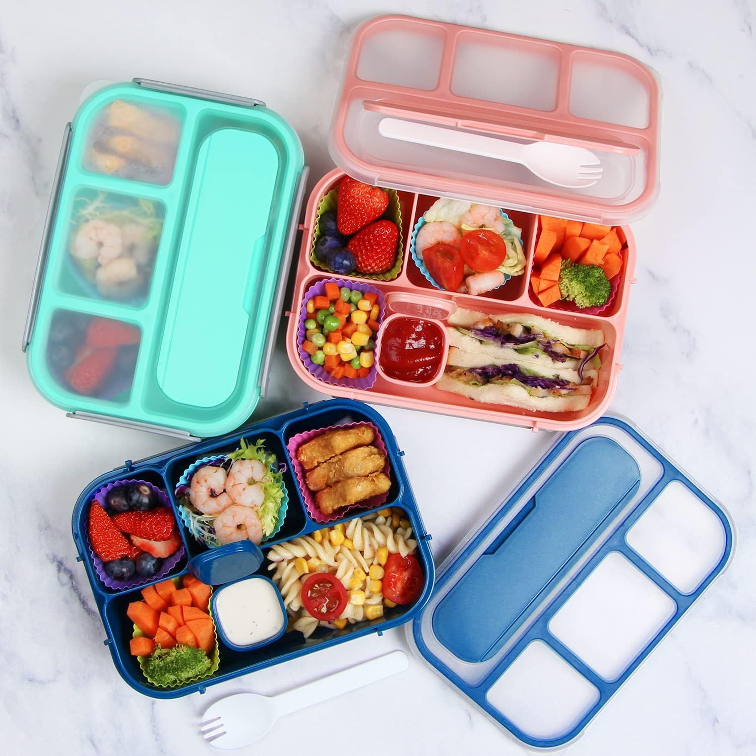 1300 mL 4 Compartment Bento Lunch Box, BPA Free Food Container for Adults, Kids, School, Work, Picnics and Meal Prep, Blue — image 6