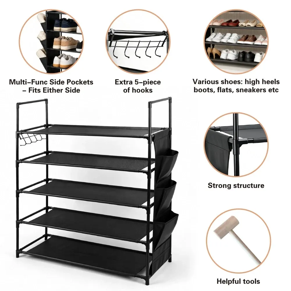 SEDY 5-Tier Shoe Rack Storage Organizer Shelves for 20–25 Pairs Bedroom Garage — image 3