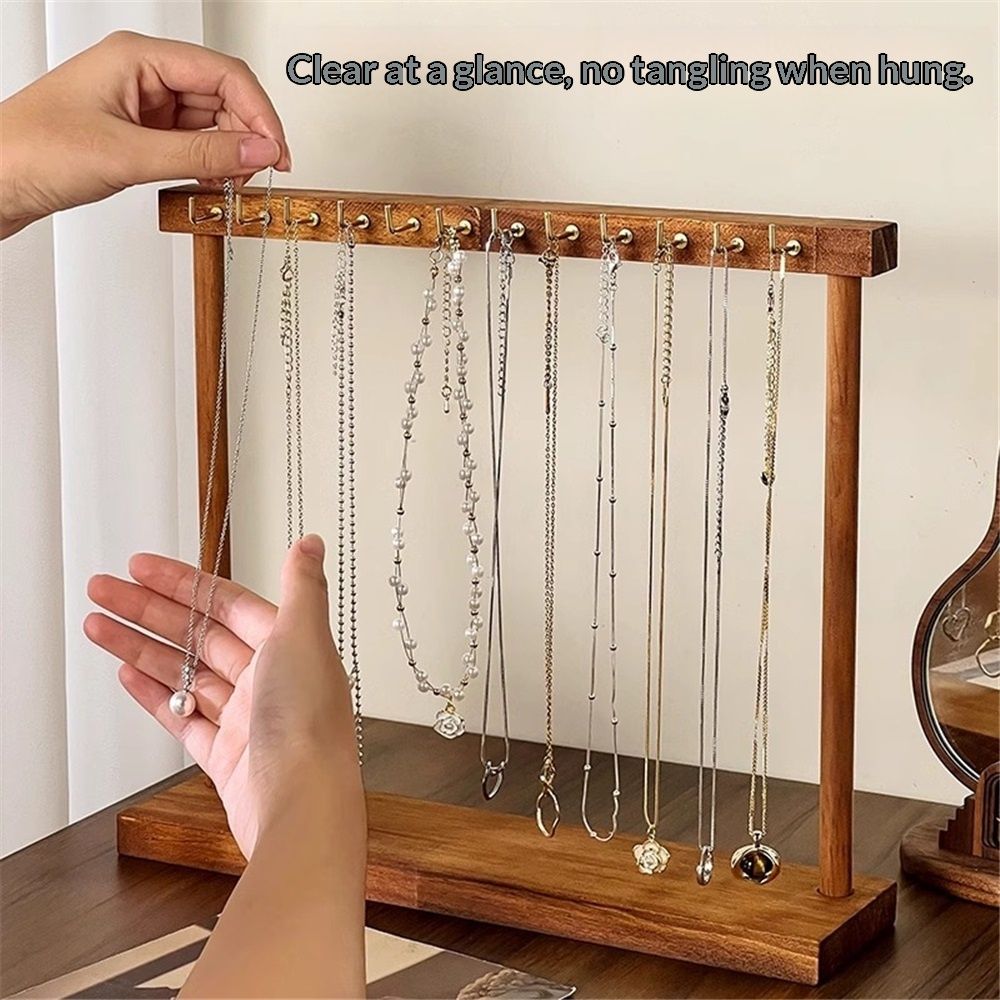 necklace hanger shelf with 12 copper bars, Wooden jewelry storage organizer rack for hanger necklace bracelet, necklace display stand for boutique store — image 2