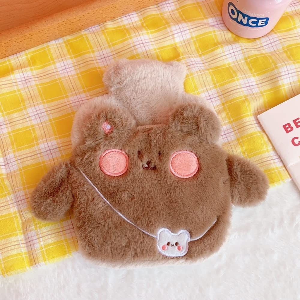 Cartoon Hot Water Bottle with Cute Plush Cover Water Injection Hot Water Bag Anti-scalding Portable Hand Warmer Gift for Girls — image 4
