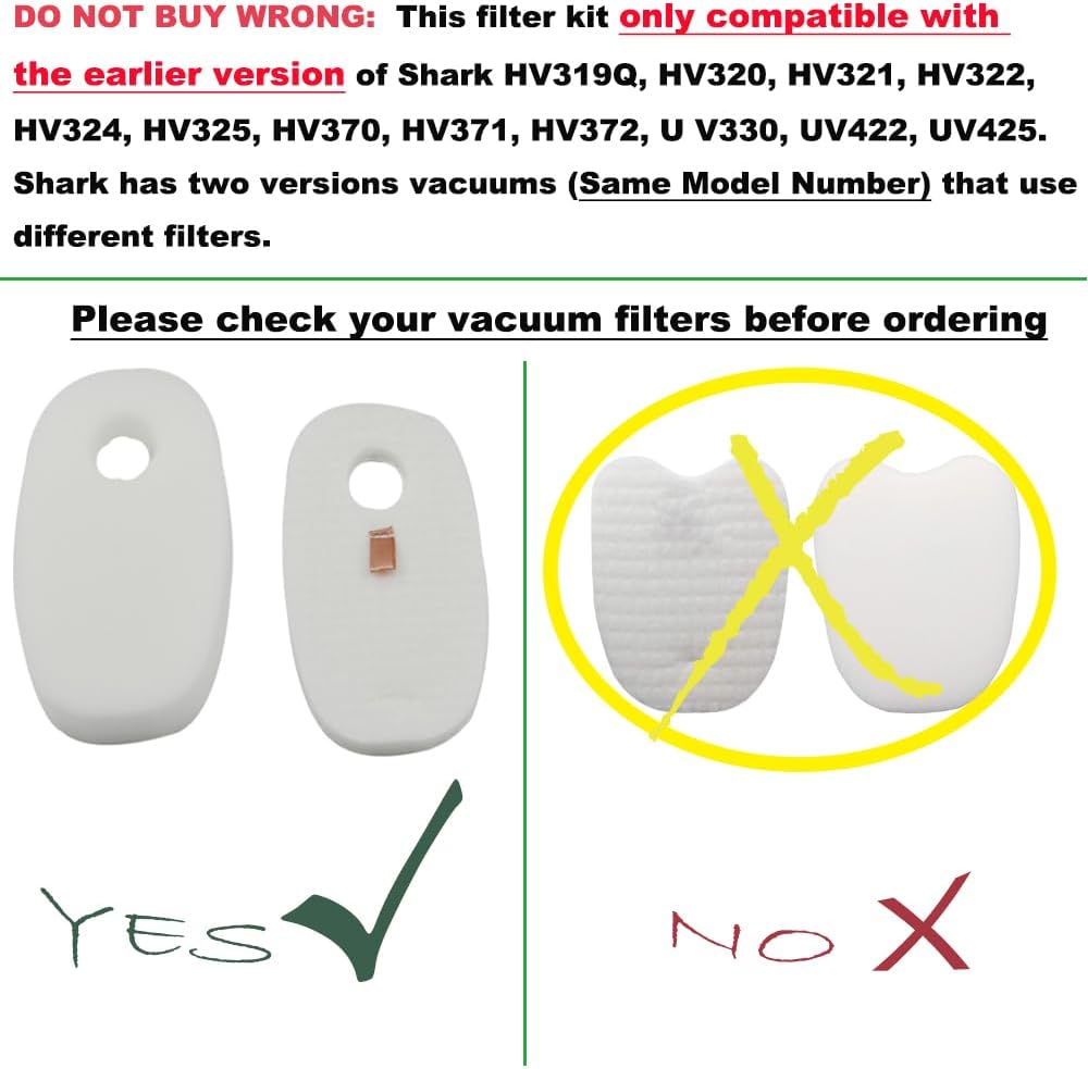 3 Pack Filters Kit for Shark Earlier Version of Rocket DeluxePro TruePet HV319Q HV320 HV321 HV322 HV324Q HV325 UV330 UV422, Replacement Part 1080FTV320 โ image 2
