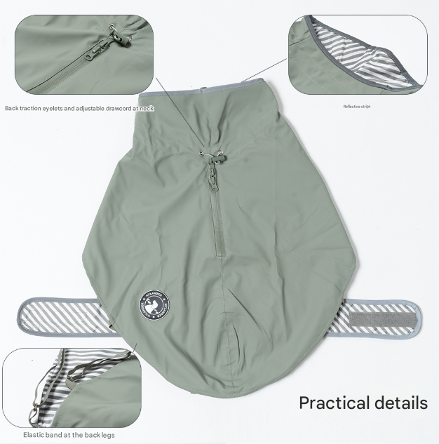 55# Green Waterproof Reflective Dog Raincoat for Small to Large Dogs โ image 2