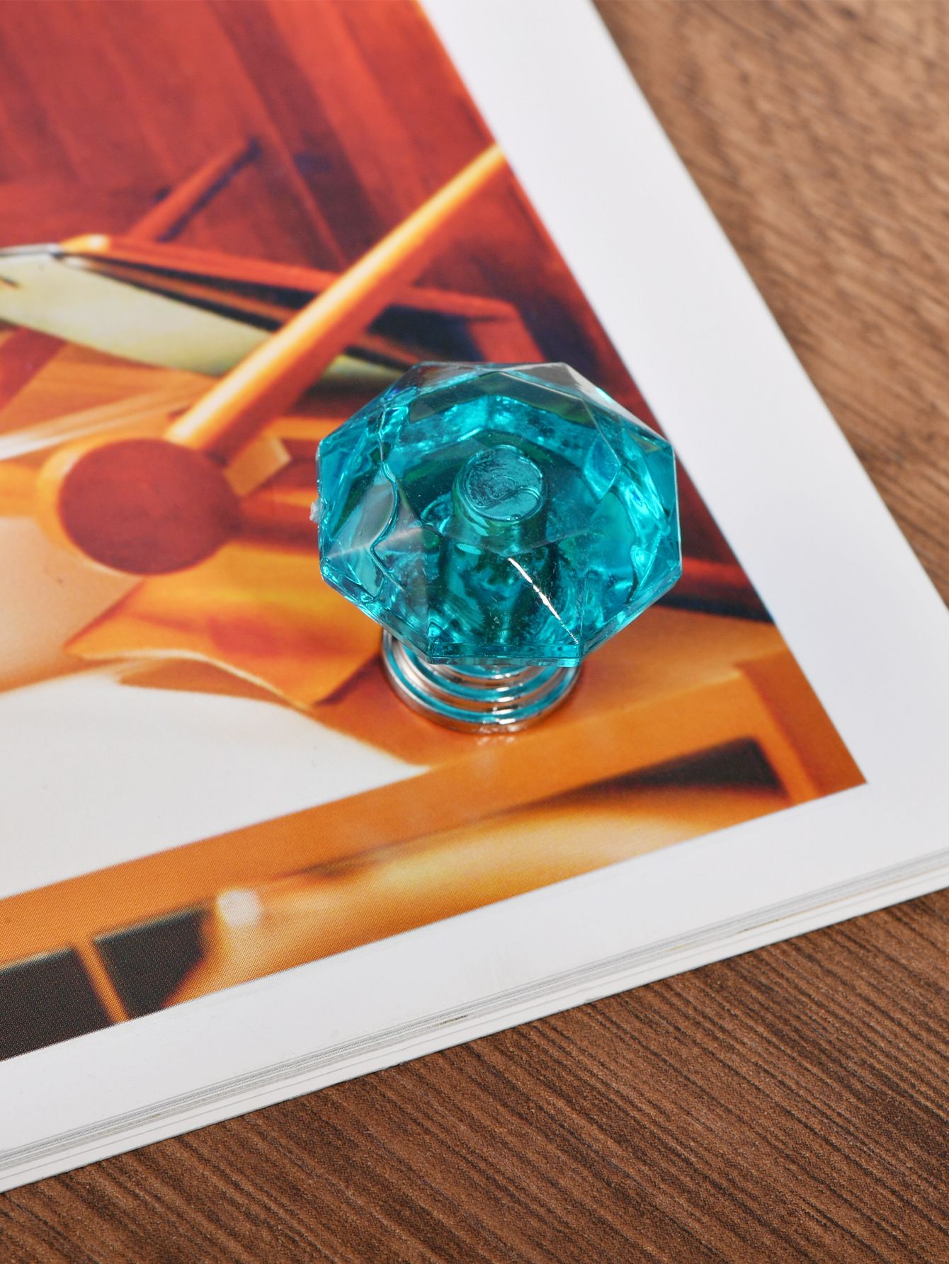 6 Pcs Crystal Glass Cabinet Knobs Diamond Shape Drawer Kitchen Cabinets Dresser Cupboard Wardrobe Pulls Handles (Light Blue) — image 4