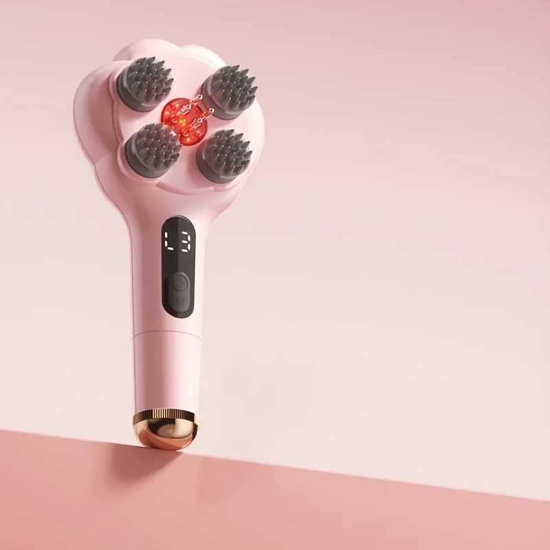 Cat Paw Full-Body Massage Comb, Multi-Level Microcurrent + Red Light, Detachable & Washable, Stress Relief for Office & Students(pink)