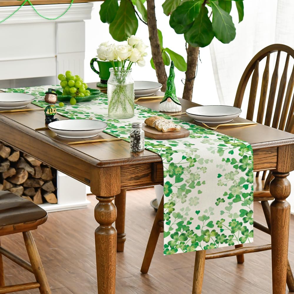 Shamrock Love Heart 210 GSM St. Patrick's Day Table Runner, Seasonal Spring Kitchen Dining Table Decoration for Home Party Decor 13x72 Inch — image 4