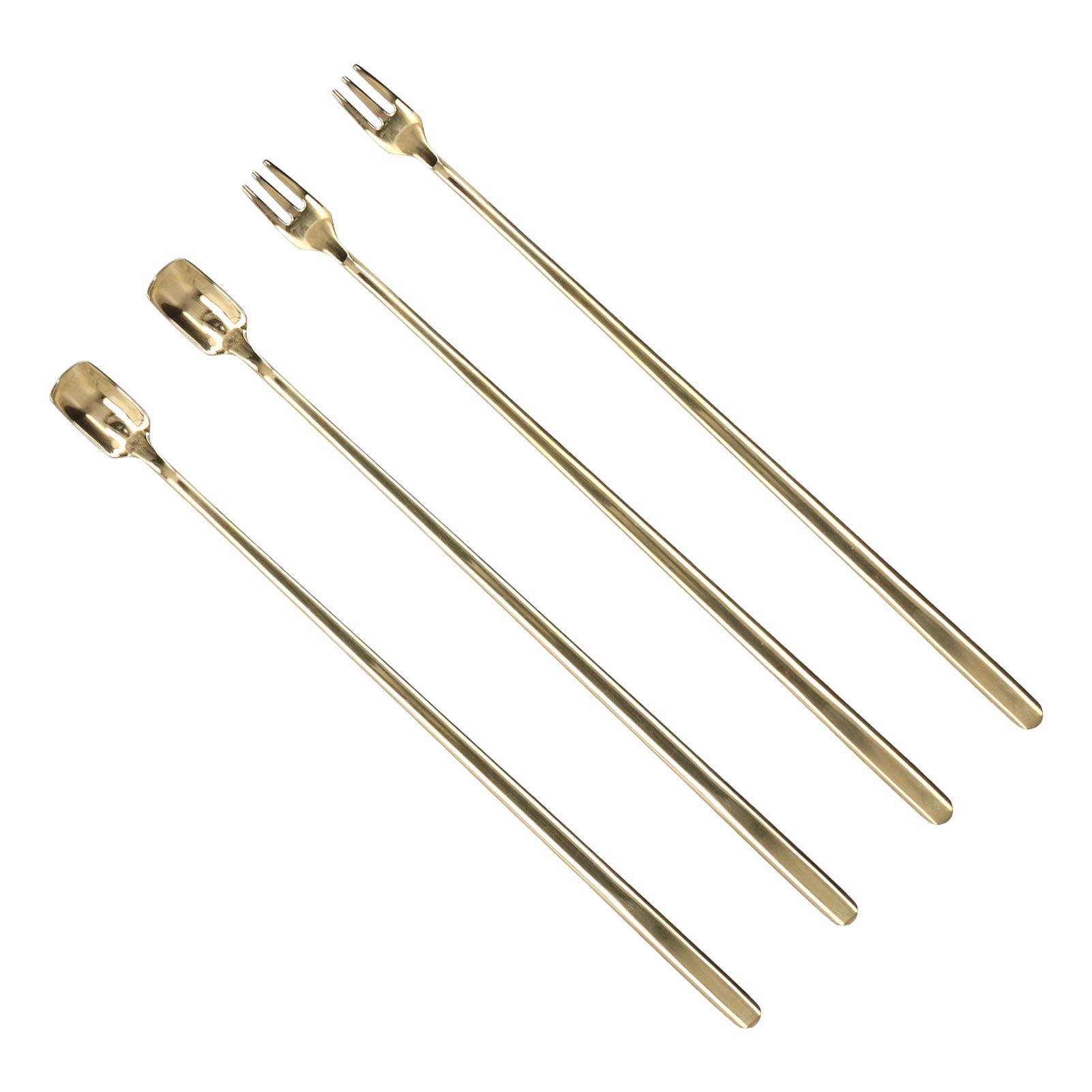 4Pcs 304 Stainless Steel Coffee Spoon Long Handle Coffee Spoon and Fork with Square Head Durable Easy Cleaning for Cafe and BarGold โ image 4